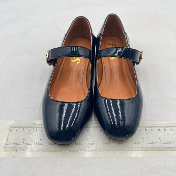 FYS Navy Square Toe Mary Jane Pumps Flats Ballets Buckled Dress Daily Shoes - Picture 3 of 8